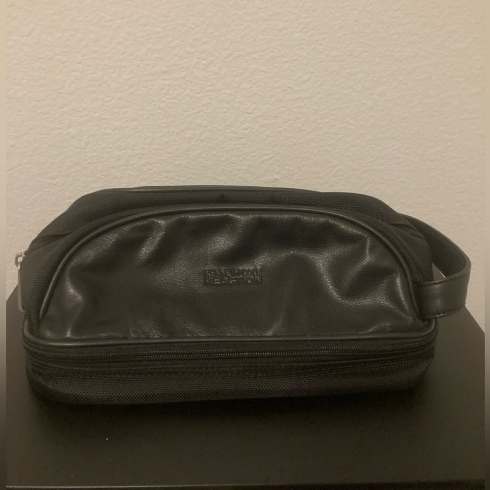 Kenneth Cole Reaction Black Toiletry Bag. Partial Leather. Zip Bottom.